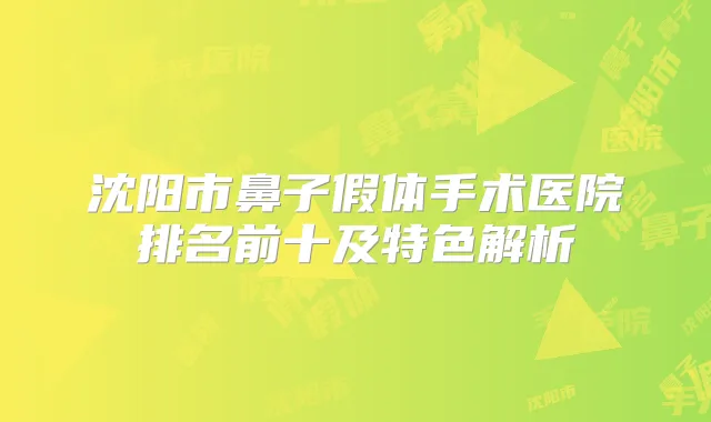沈阳市鼻子假体手术医院排名前十及特色解析