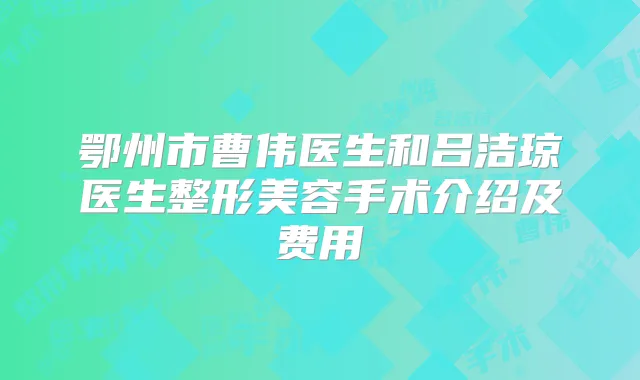 鄂州市曹伟医生和吕洁琼医生整形美容手术介绍及费用