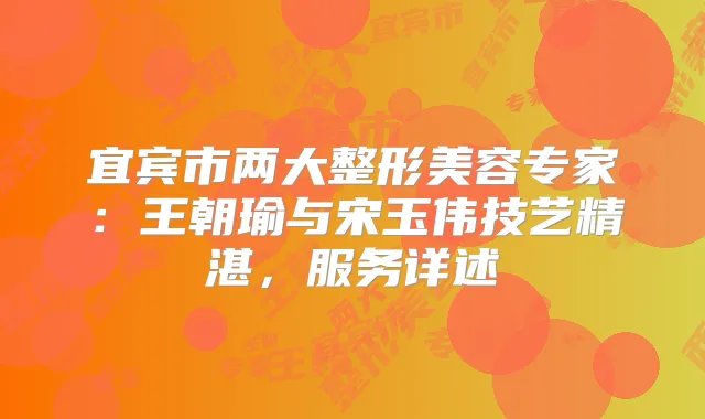 宜宾市两大整形美容专家：王朝瑜与宋玉伟技艺精湛，服务详述